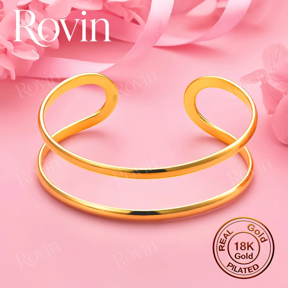Exquisite 18K Gold Double-Spiral Open Bangle – A Glamorous Accessory for Women, Perfect for Weddings and Parties