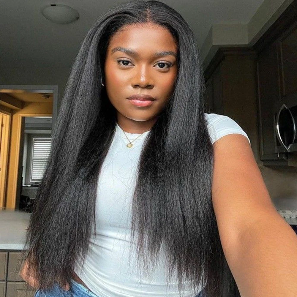 

32 Inch 250% Density Kinky Straight 13X4 Lace Front Wigs Human Hair Yaki Straight 13x6 Hd Lace Front Human Hair Wigs For Women