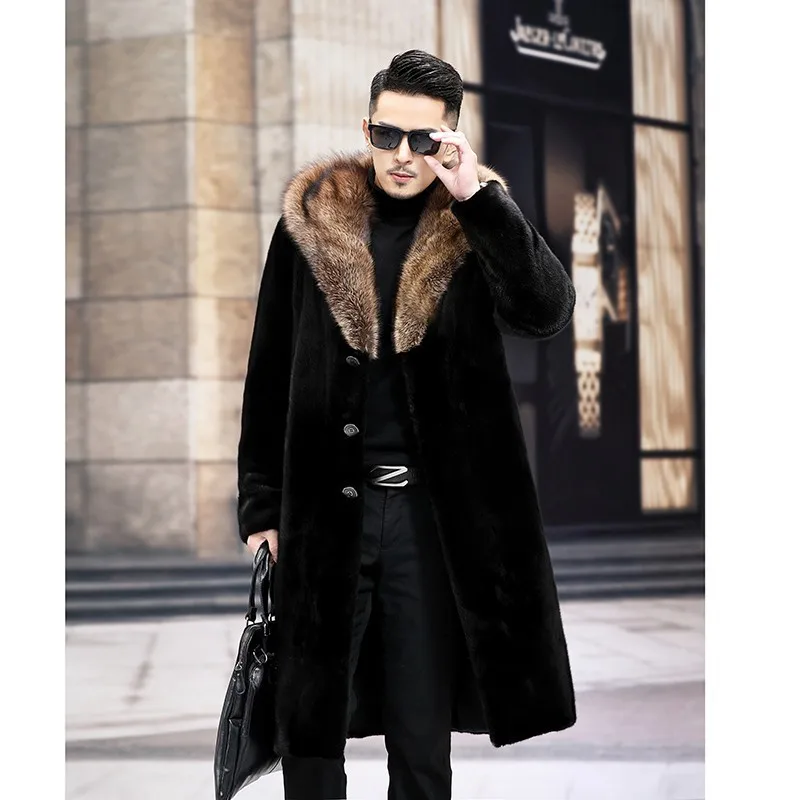 

Men Solid Faux Fur Coats Maxi Long Overcoats Big Turn Down Collar Full Sleeve Single Breasted Straight Casual Autumn Winter 2025