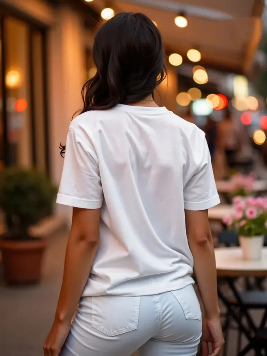 Gefüttertes Damen-T-Shirt mit Schmetterlingsdruck, Rundhals-Kurzarm-T-Shirt, T-Shirt aus reiner Baumwolle, lässig und bequem – Detail 2