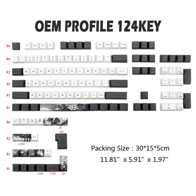 F3KE 124 teclas OEM Lotus PBT Dye Sublimation Keycap para teclado Mecânico