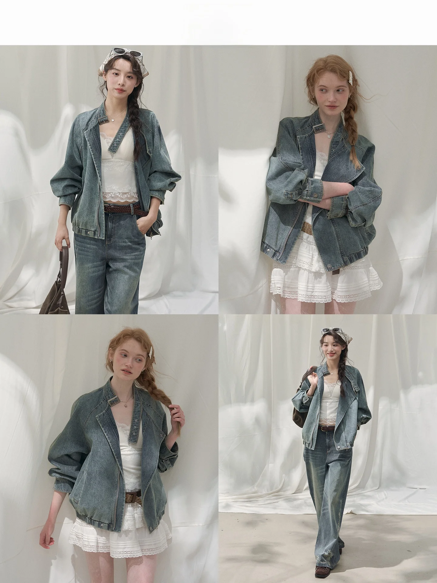 LOLOL Sea Fog Denim Jacket Women's Loose Vintage Fashionable Youthful Style Cotton Long Sleeve Button up Coat