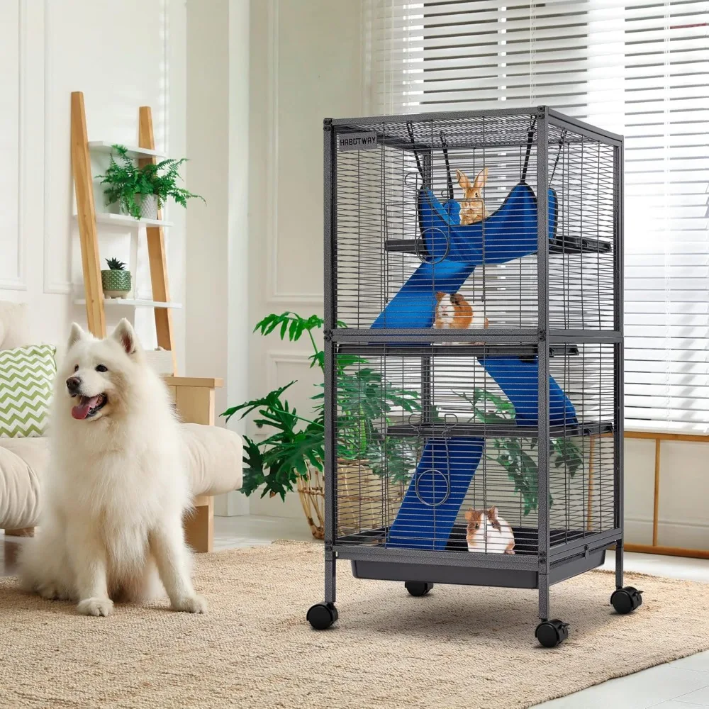 45''H Metal Small Animal Cages, Rolling Chinchilla Cage with Removable Ramps, Lagre Critter Nation Cage for Chinchillas