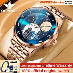 OUPINKE Automatic Mechanical Men's Watch 3D Earth Starry sky Rotating Dial Japan Movement Stainless steel Luxury Watch TOP Brand