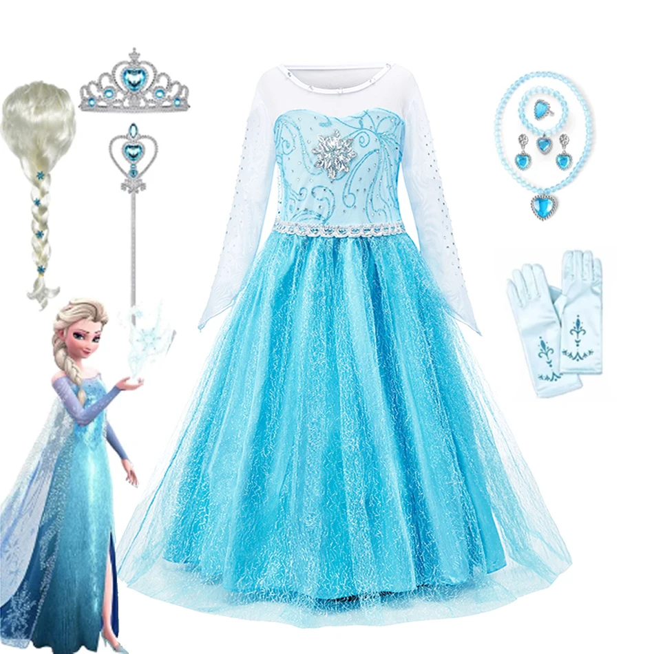 Girls Snow Queen Frozen Elsa Kids Costumes For Girl Halloween Carnival Party Prom Gown Cosplay Children Clothing Princess Dress