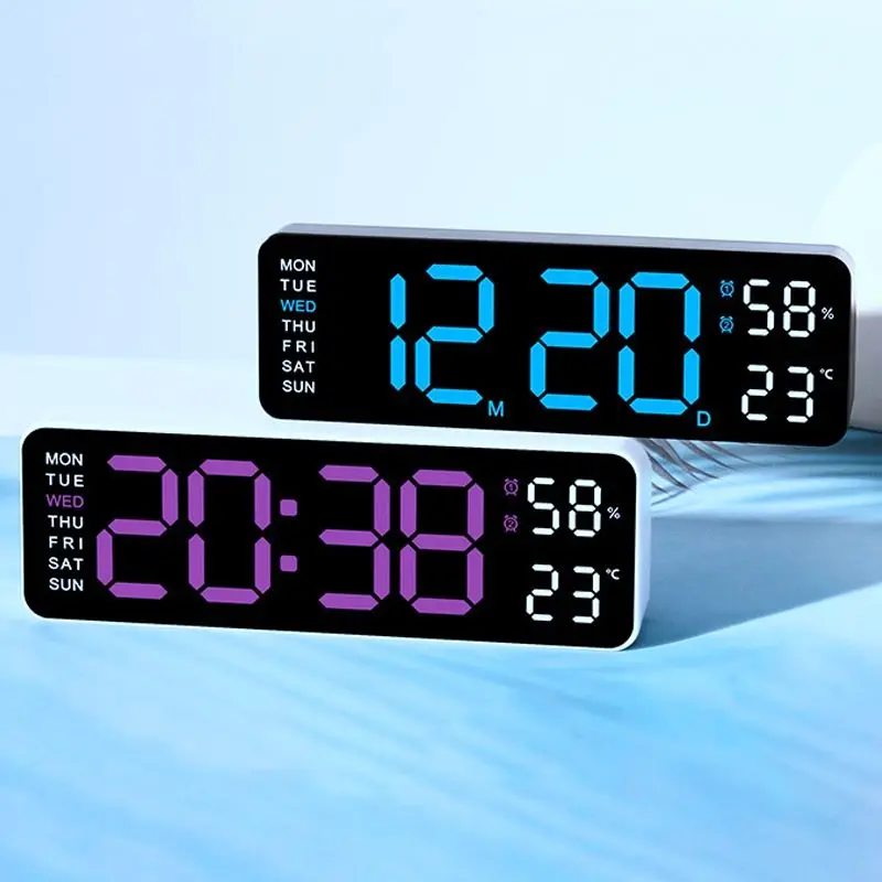 Multifunctional Electronic Digital Wall Clock Table LED Alarm Clock With TEMP Humidity Week Auto Dimmer Timer Hotel Home Decor