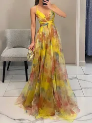 Holiday Loungewear Sexy Hollow Out Party Dress, Women Summer New Fashion Sleeveless Maxi Dress, Deep V-Neck Elegant Ladies Dress