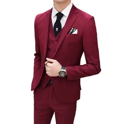 Elegant Man Suit (Blazer+ Vest + Pants) Men's Fashion Business Korean Version Slim-fit Wedding Professional Gentleman Suit S-6XL