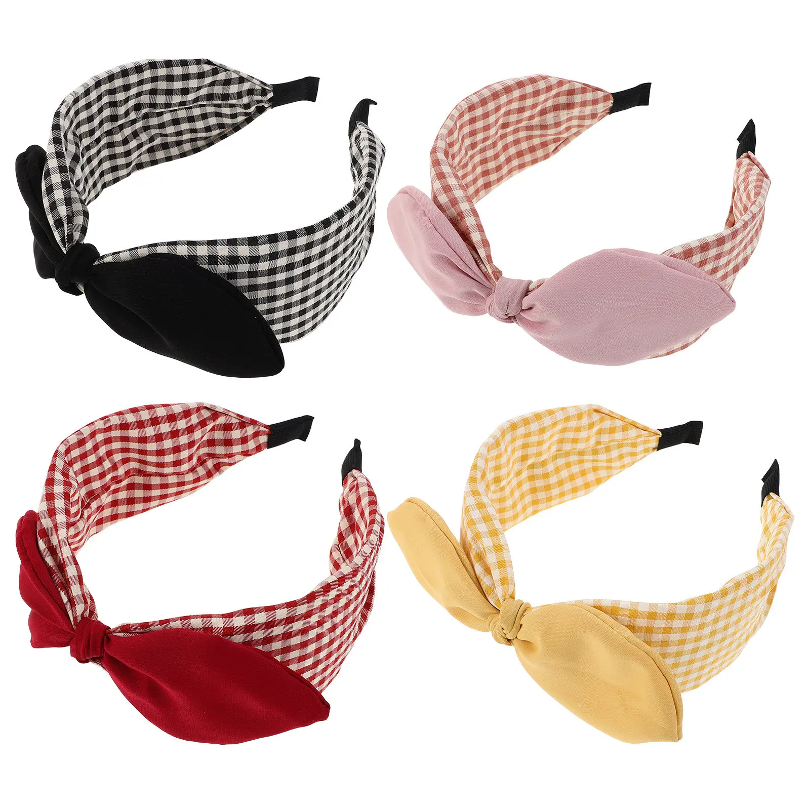 

4 шт. модных женских повязок на голову с клетчатым бантом, широкие повязки для волос из мягкой ткани, головные уборы в стиле бохо для повседневного использования, вечеринок и карнавалов