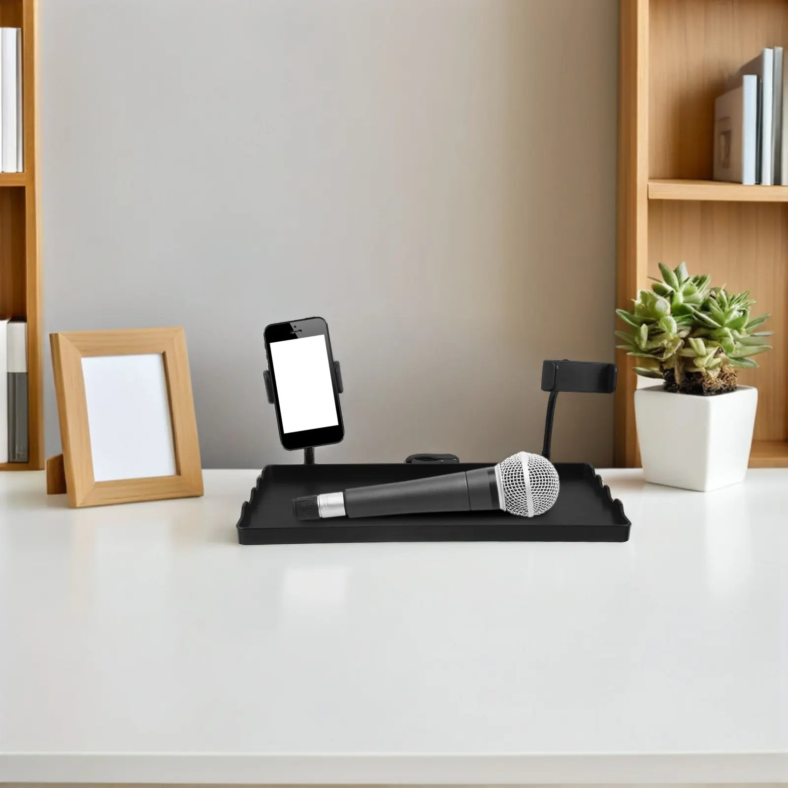 Music Stand Tray Lightweight Plastic Mic Shelf Clamp Attachment for Studio Floor Stand Recording Live Streaming Karaoke Mic