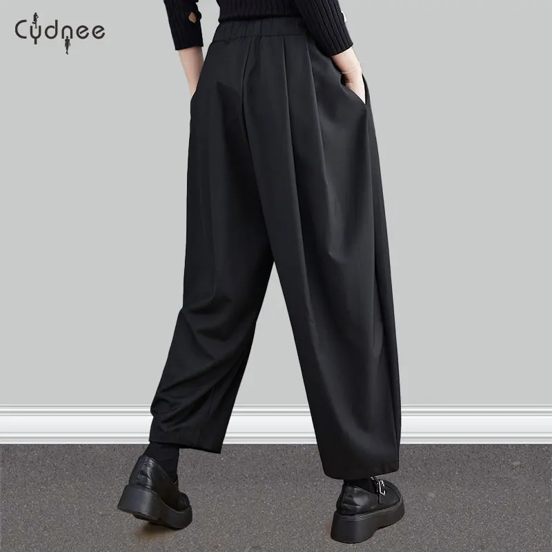 Spring Summer Casual Stretchy Solid Color Trousers Plus Size Harem Pants Women High Waisted Wide Leg Palazzo Pants Pantalones