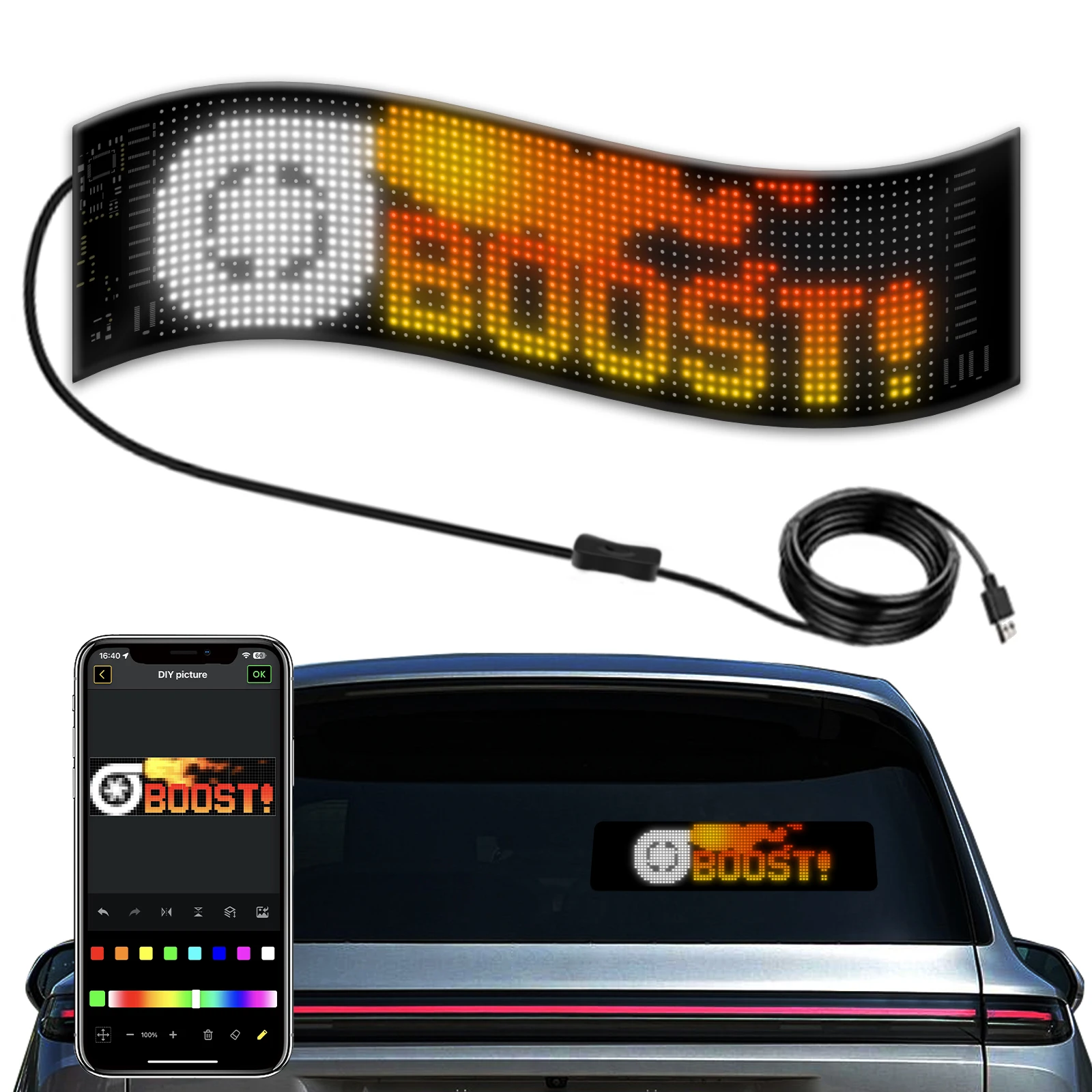 Smart Bluetooth LED Display Screen Message Scrolling Sign Board Ultra-thin Soft Flexible Advertising Light For Store Car Display
