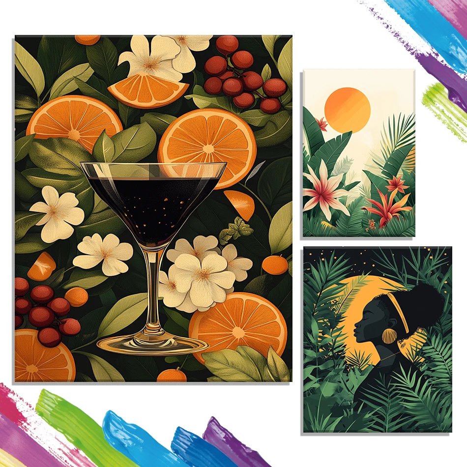 

GATYZTORY Paint By Numbers Simple hand drawn tropical plants Decorative Paintings On Number Picture Drawing Oil Green Wall Decor