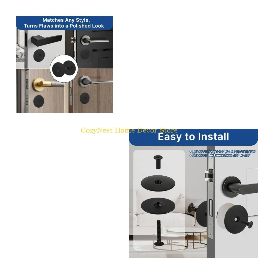 92MF 2Pcs Stainless Steel Door Lock Hole Cover Plate Door Knobs Hole Deadbolts Cover For Enhances Security And Privacy