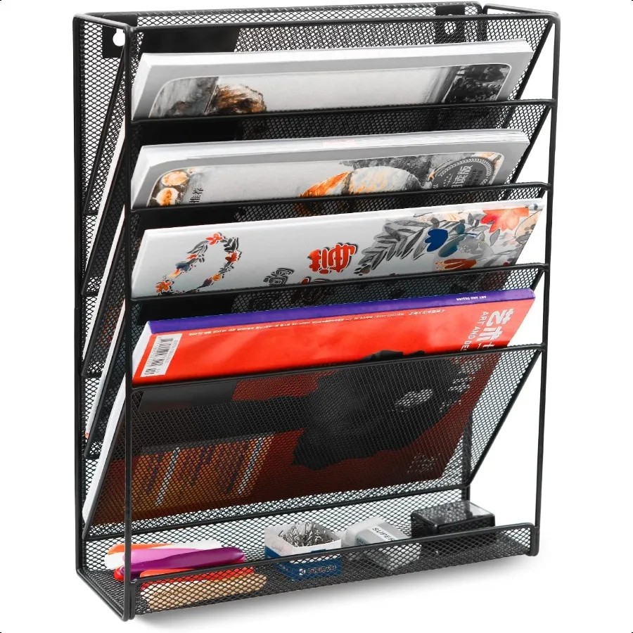

EasyPAG 5Tier Wall File Holder Mesh Hanging Folder Organizer with Classify Label Versatile Desk File Organizer for Office Home