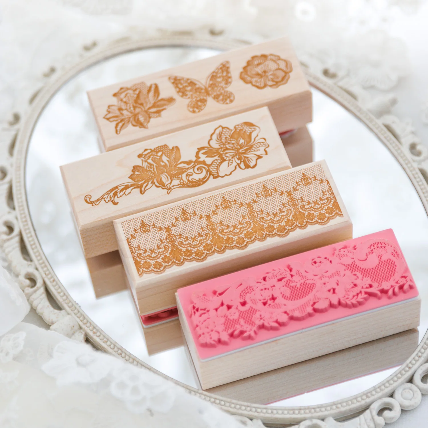 Yoofun Creative Lace Wooden Stamps Journal Supplies DIY Card Making Diary Album Scrapbooking Painting Gift Wrapping Retro Seal