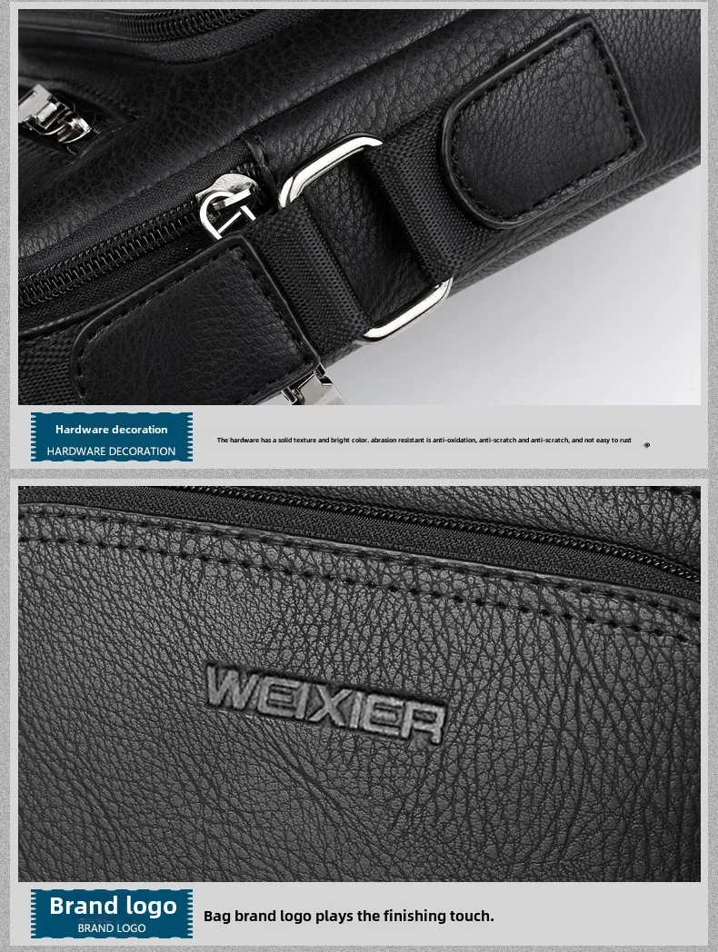 WEIXIER Men's Shoulder Bag PU Leather Waterproof Crossbody Bag New Casual Handheld Men's Bag Business Travel