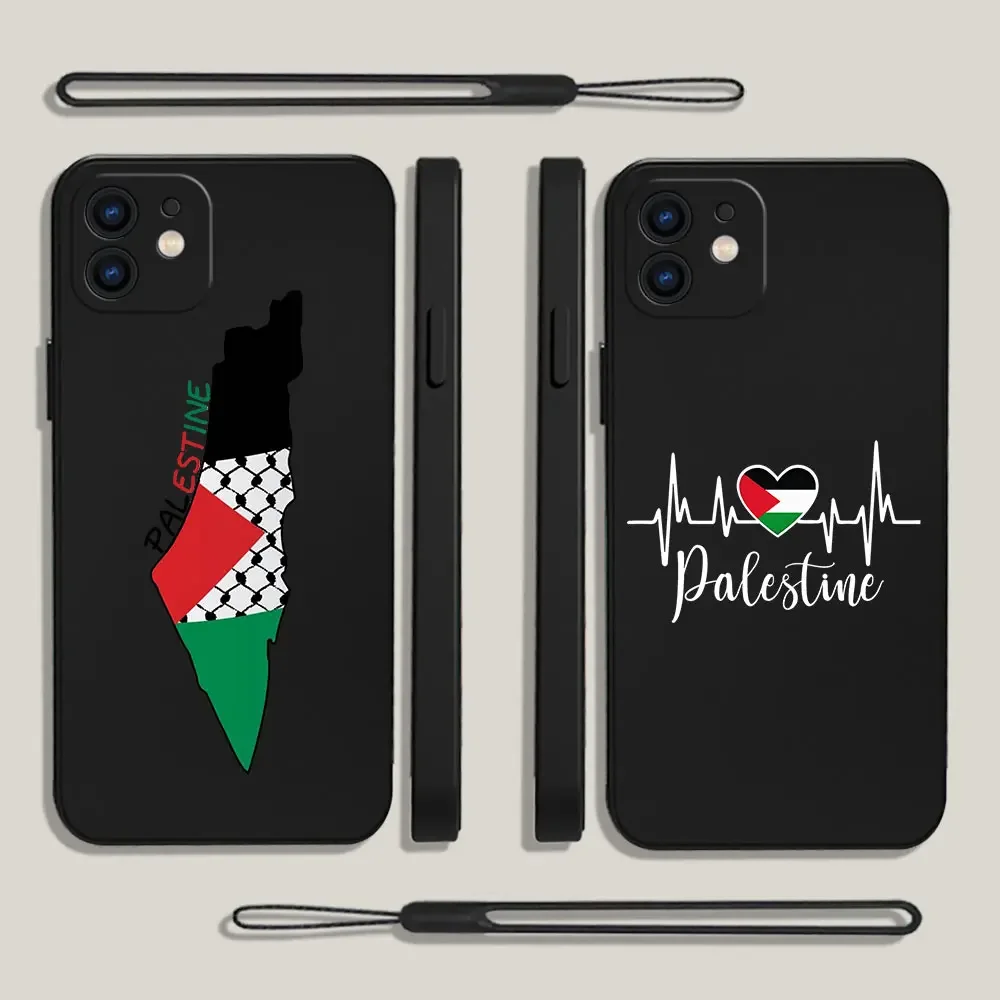 Palestine Flag Map Passport Phone Case For iPhone 16 15 14 13 12 11 Pro Mini X XR XS MAX SE20 8 Plus Cases with Hand Strap