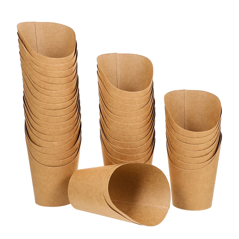 50Pcs Kraft Paper Potato Chips Box French Fries Holder Disposable French Fries Cups Egg Puffs Cups Paper Snack Boxes Tableware