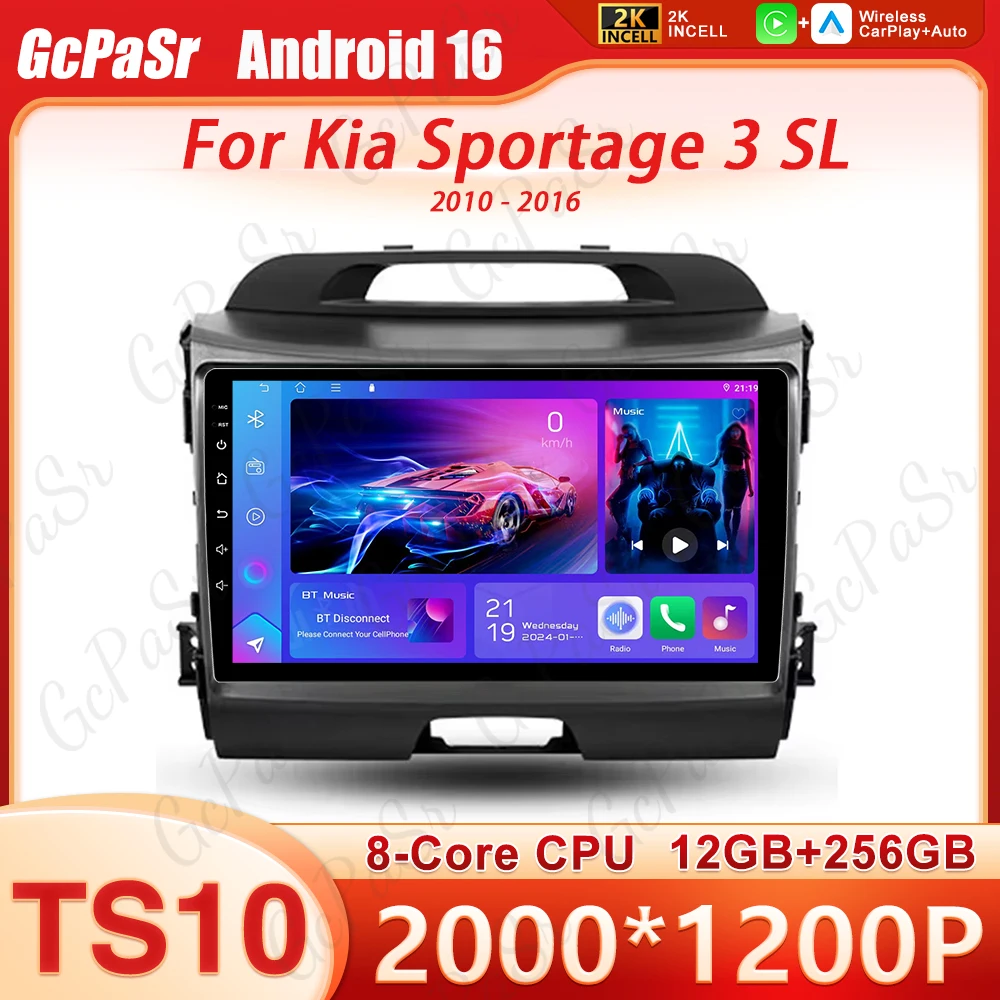 Autoradio Android 16 For Kia Sportage 3 SL 2010 2011 - 2016 2K Screen Car Radio Video Player Carplay Auto GPS Navi GPS Wifi BT