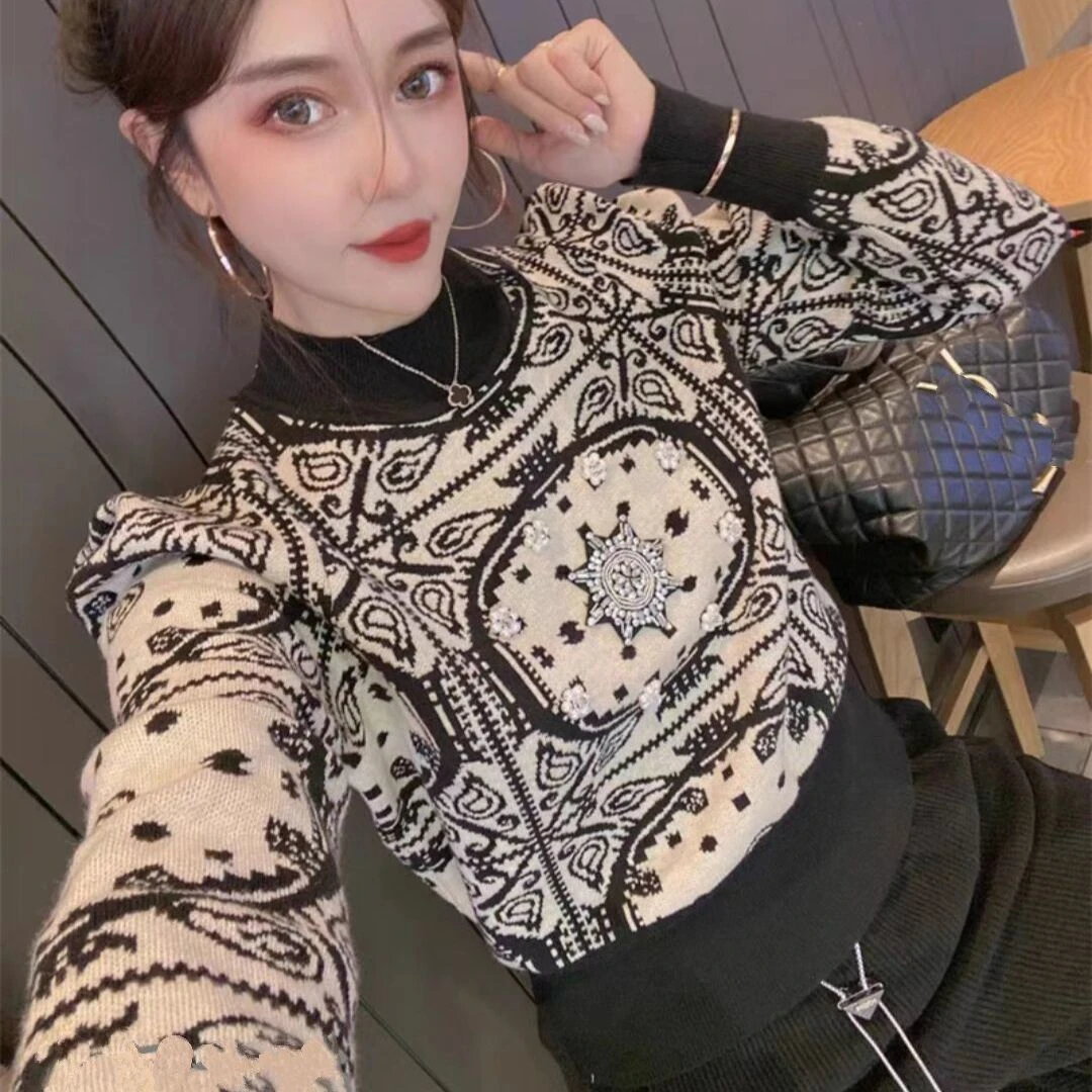 

Винтажный джемпер, корейский свитер, женская одежда, с круглым вырезом, контрастного цвета, женские модные тяжелые вязаные пуловеры, топы