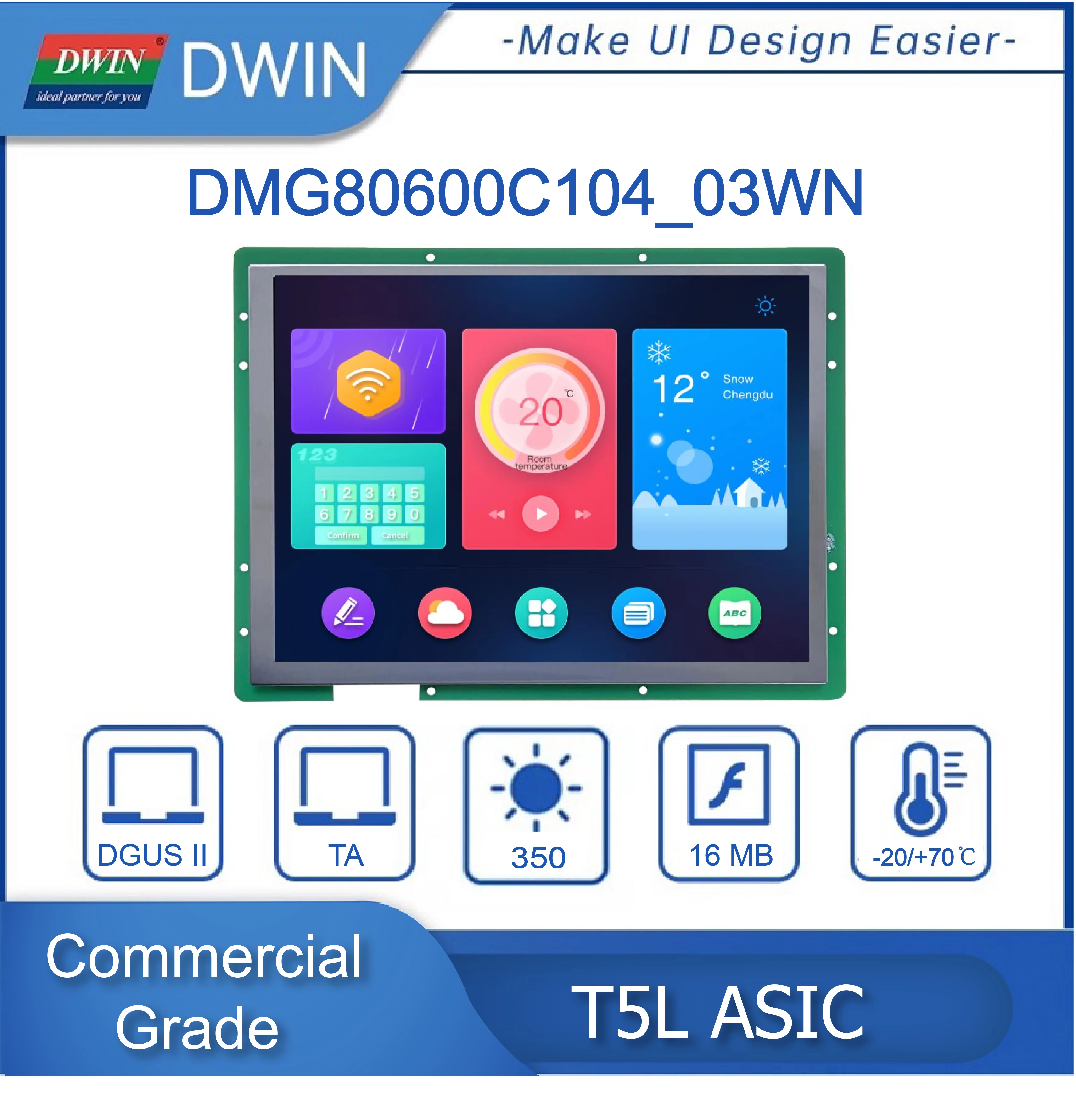 DWIN 10.4 Inch 800x600 TFT LCD Display Module TTL/RS232 UART Capacitive/Resistive HMI For Arduino DMG80600C104_03W