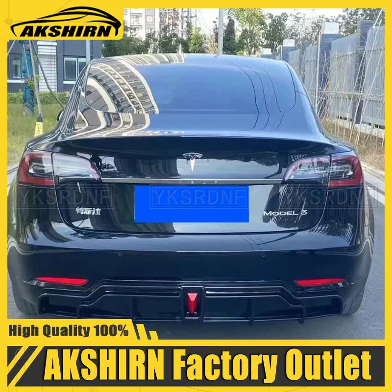 For Tesla Model 3 2018-2023 4-Door Rear Bumper Diffuser Lip ABS Carbon Fiber Look Car Boot Splitter Guard Spoiler Plate 