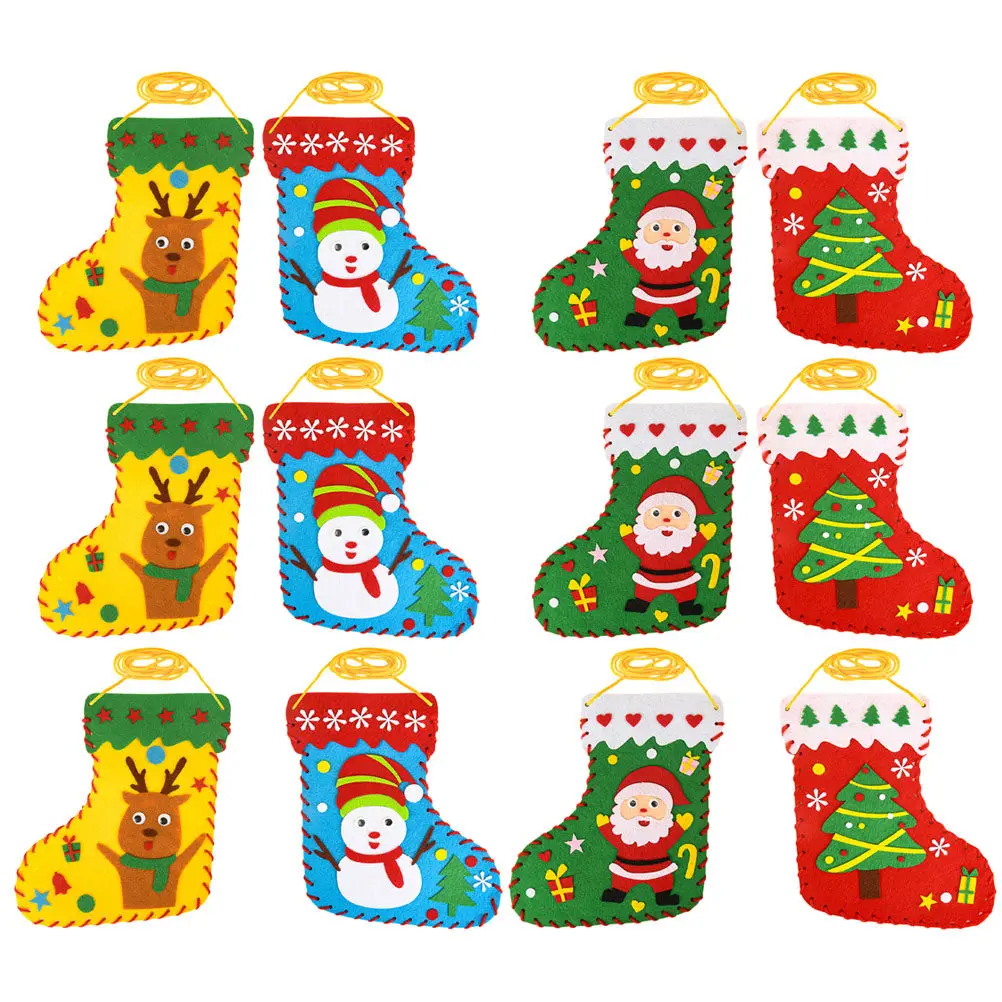 12Pcs Christmas Felt Stocking DIY Sewing Kit Set Hand Eye Coordination Beginner Starter Educational Gift