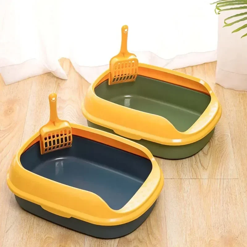 New cat litter box design, semi enclosed sandbox, large space toilet, anti splashing tray, cargo for small cats, large sand cat