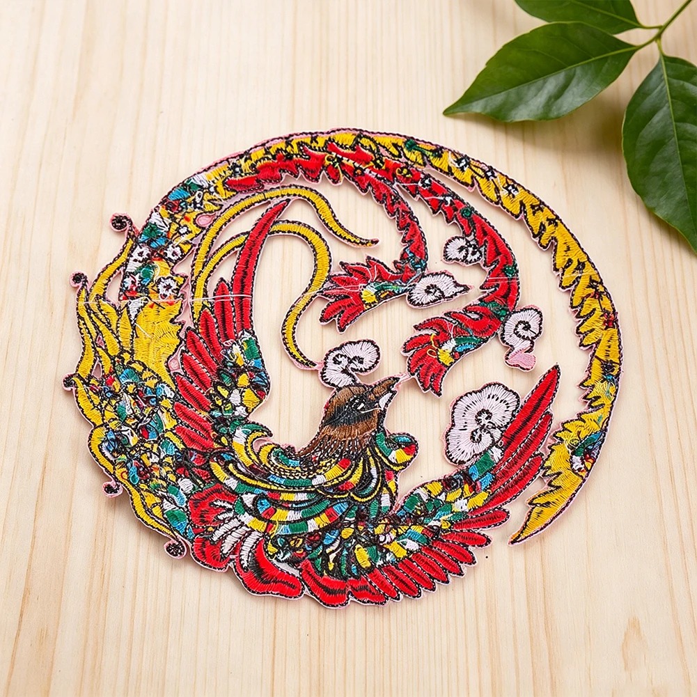 Chinese Phoenix Embroidery Iron on Patch Oriental Lucky Totem Applique for Qipao Wedding Dress & Jacket Clothing Repair Decor