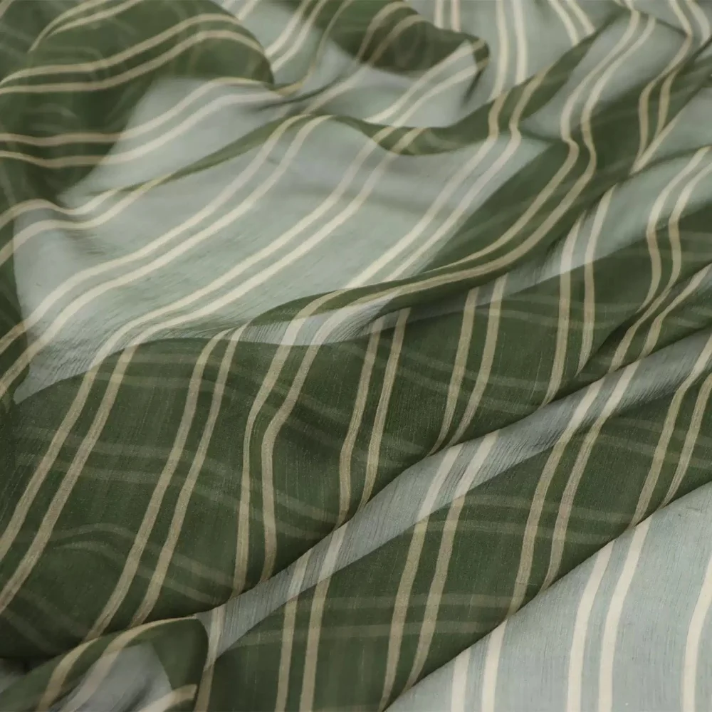Best Green Base Yellow Stripes Lightweight Perfect Silk Crinkle Chiffon Fabric for Women Lady Dress Garment Clothes Saree Veil