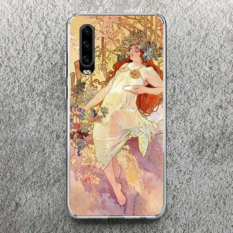 Alfons Mucha Primavera Print Soft Case for Huawei P40 P50 P30 P20 P10 Lite Phone Shell Mate 10 20 30 40 Pro Pattern Cover