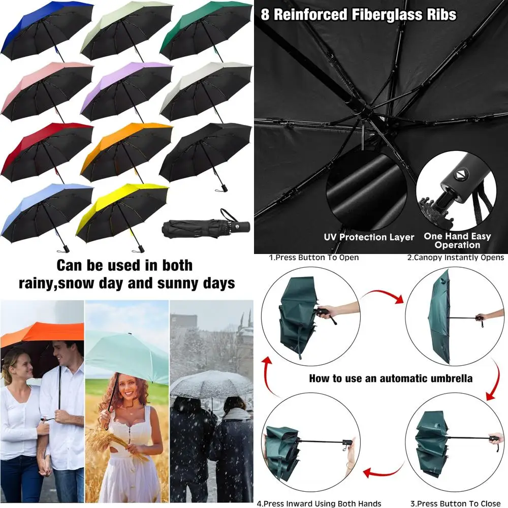 

Automatic Open Close UV Protection Windproof Travel Umbrellas - 12 Pack Compact Folding Sun Umbrellas for Outdoor Protection