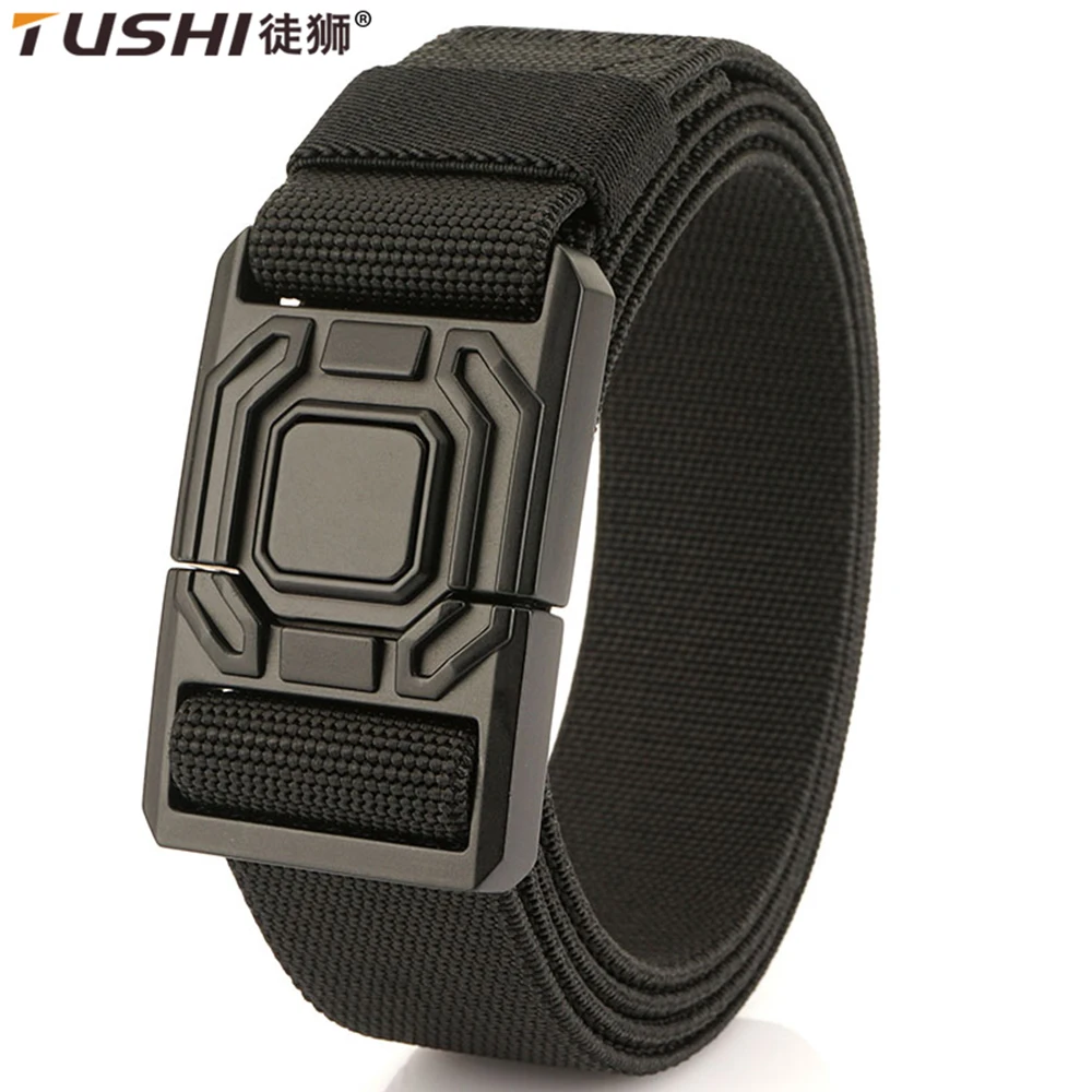 

TUSHI New Quick Release Metal Pluggable Buckle Tactical Belt Breathable Elastic Military Belts For Men Stretch Waistband Hunting