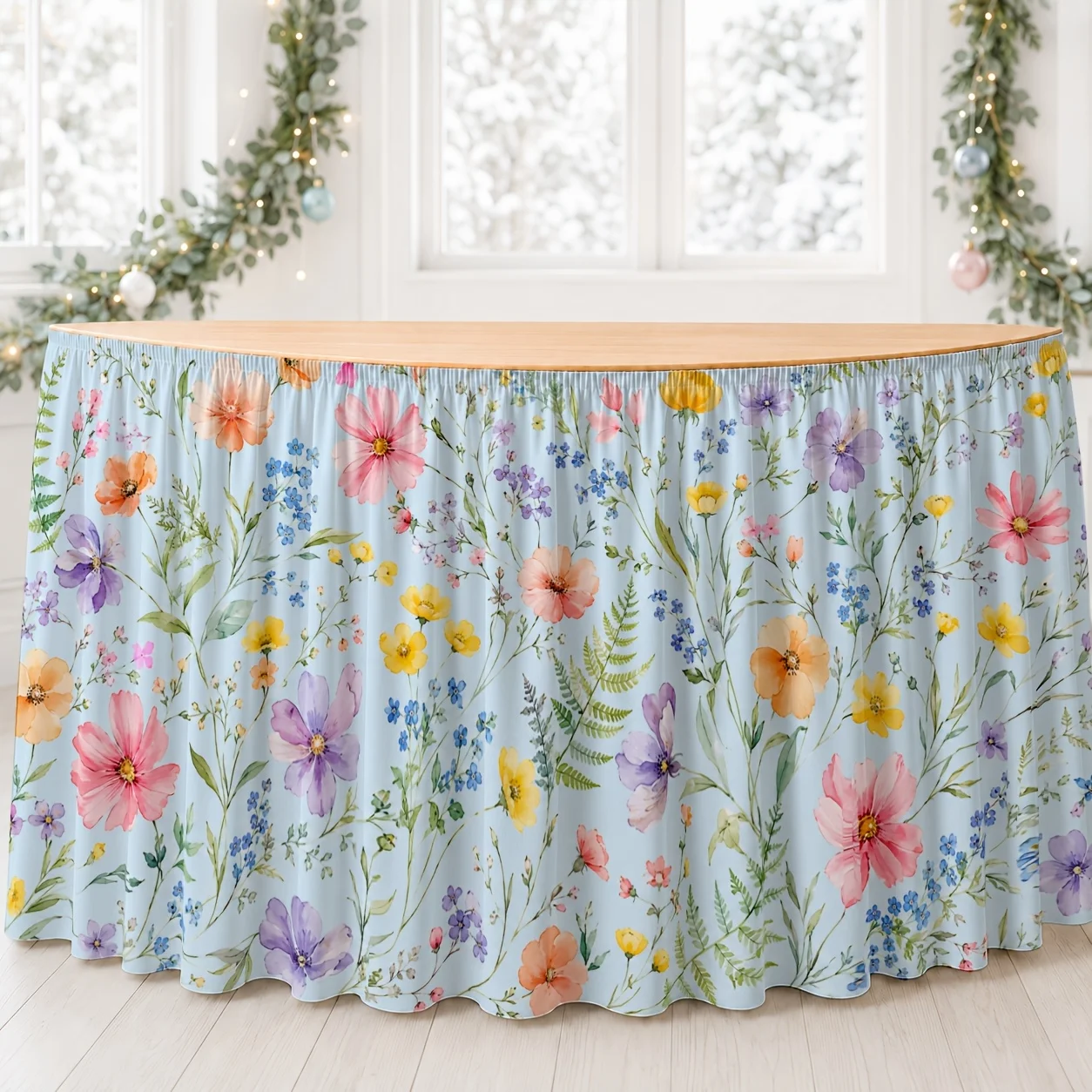 tableskirt - Watercolor flowers - Fresh and natural - Spring - Summer - Picnic - Garden party - Wedding afternoon teaxzj