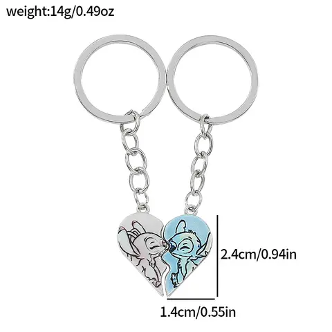 2 पीस डिज्नी स्टिच एंजेल कपल हार्ट शेप कीचेन कार्टून कैरेक्टर लव ज्वेलरी एक्सेसरी महिलाओं और पुरुषों के लिए प्यारा गिफ्ट आइडिया 10 best sales प्रेम चाबी का गुच्छा - №2