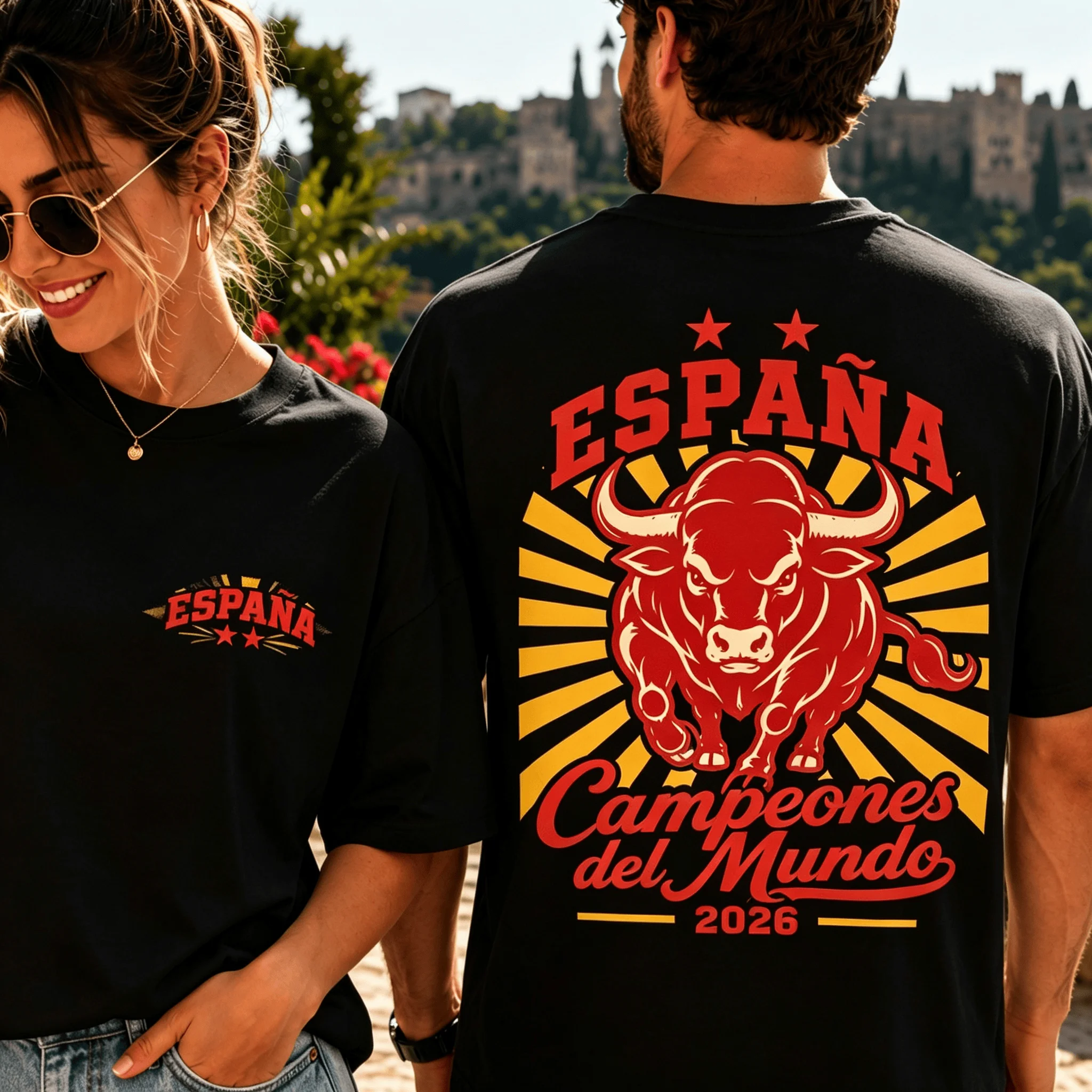 Spain 2026 World Champions 2 Star Graphic Soccer Fan Summer Tshirt 100%Cotton Men's Women's Y2k Popular Oversized Casual T-shirt
