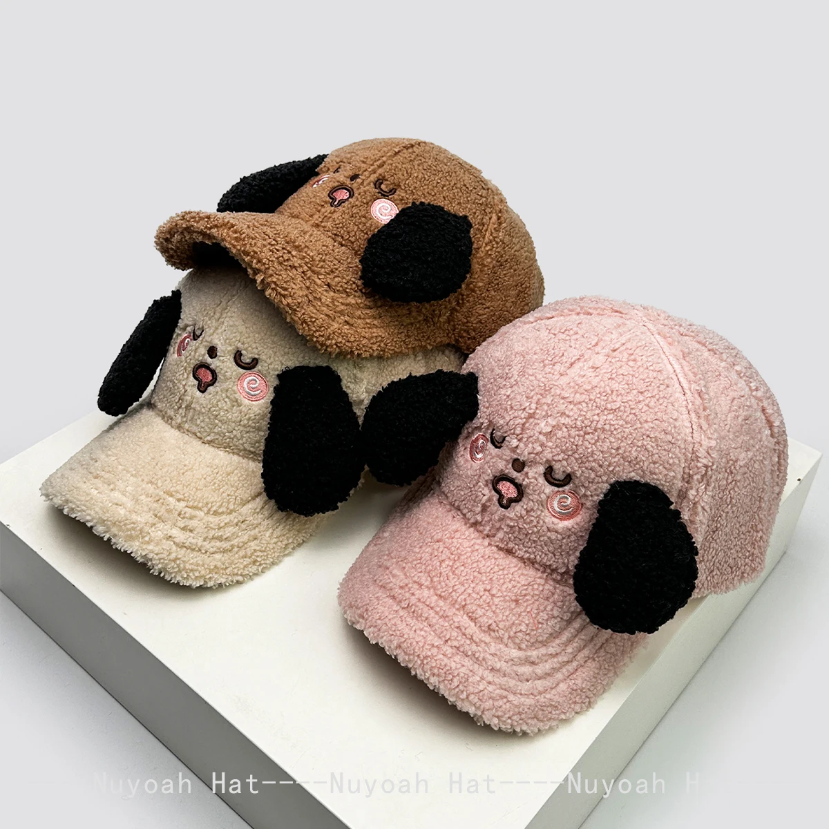 

New Women Love Puppy Ears Embroidery Plaid Baseball Hats Sunshade Color Block Warm Cute Peaked Caps Versatile Fashion Cartoon