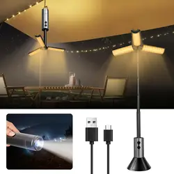 Foldable Camping Lights 3000mAh Rechargeable Lantern 3 in 1 Portable Flashlights 5 Modes Dimmable LED Camping Lantern Outdoor