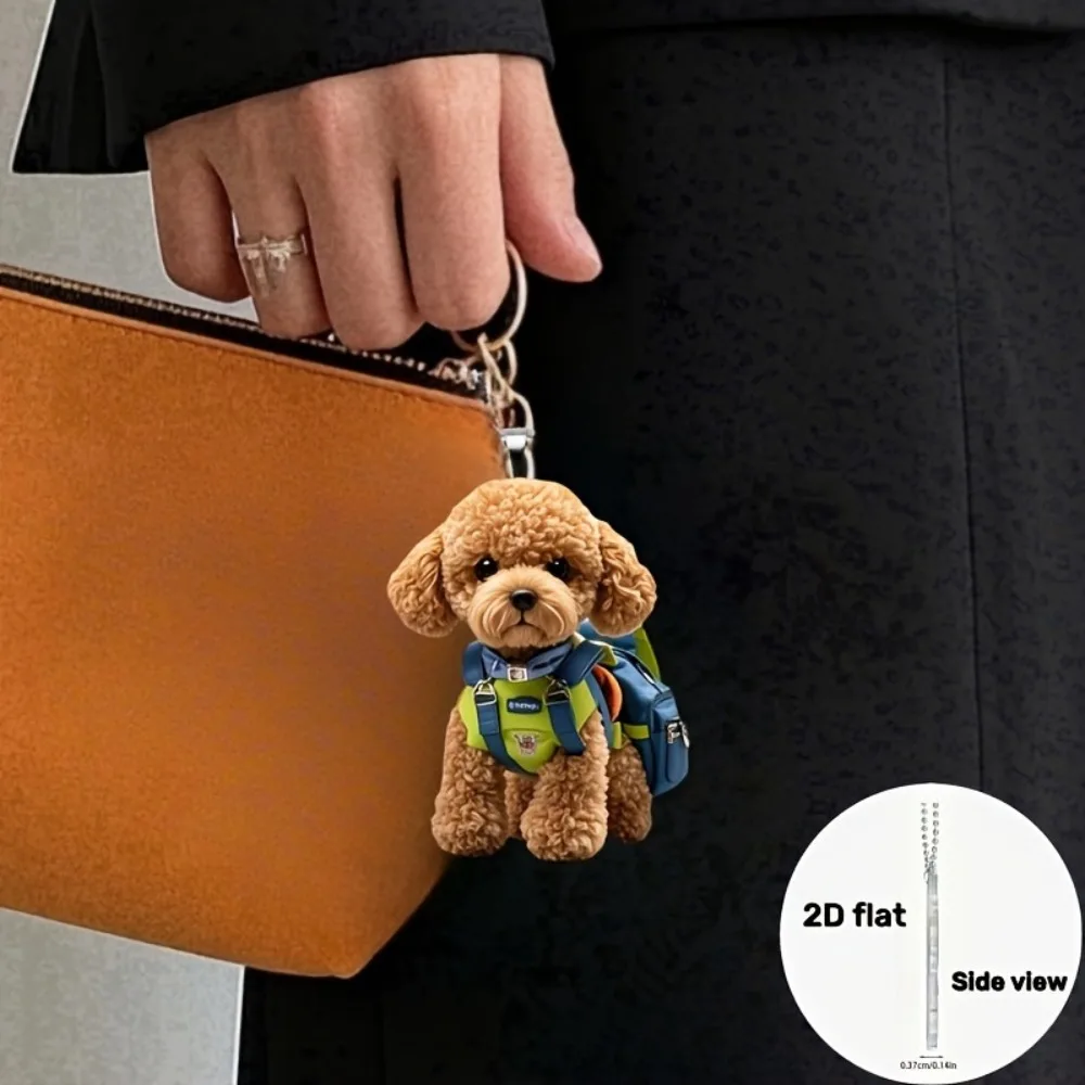 New Bag Teddy Pendant Acrylic Flat Interior Rearview Mirror Decoration Keychain Animal Dog Jewelry Accessory Hanging Ornament