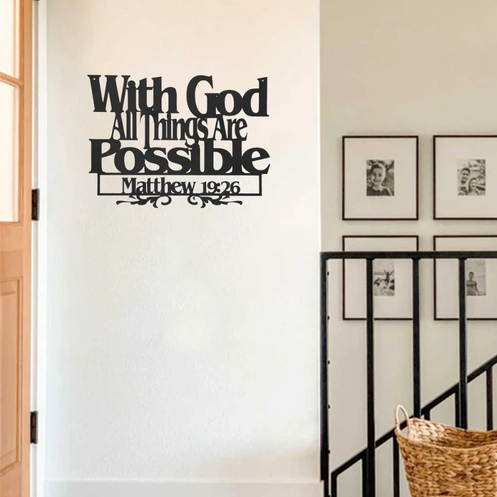 

Metal Inspirational Word Art with God All Things Are Possible Christian Faith Verse Wall Sign for Home Office Church Decor
