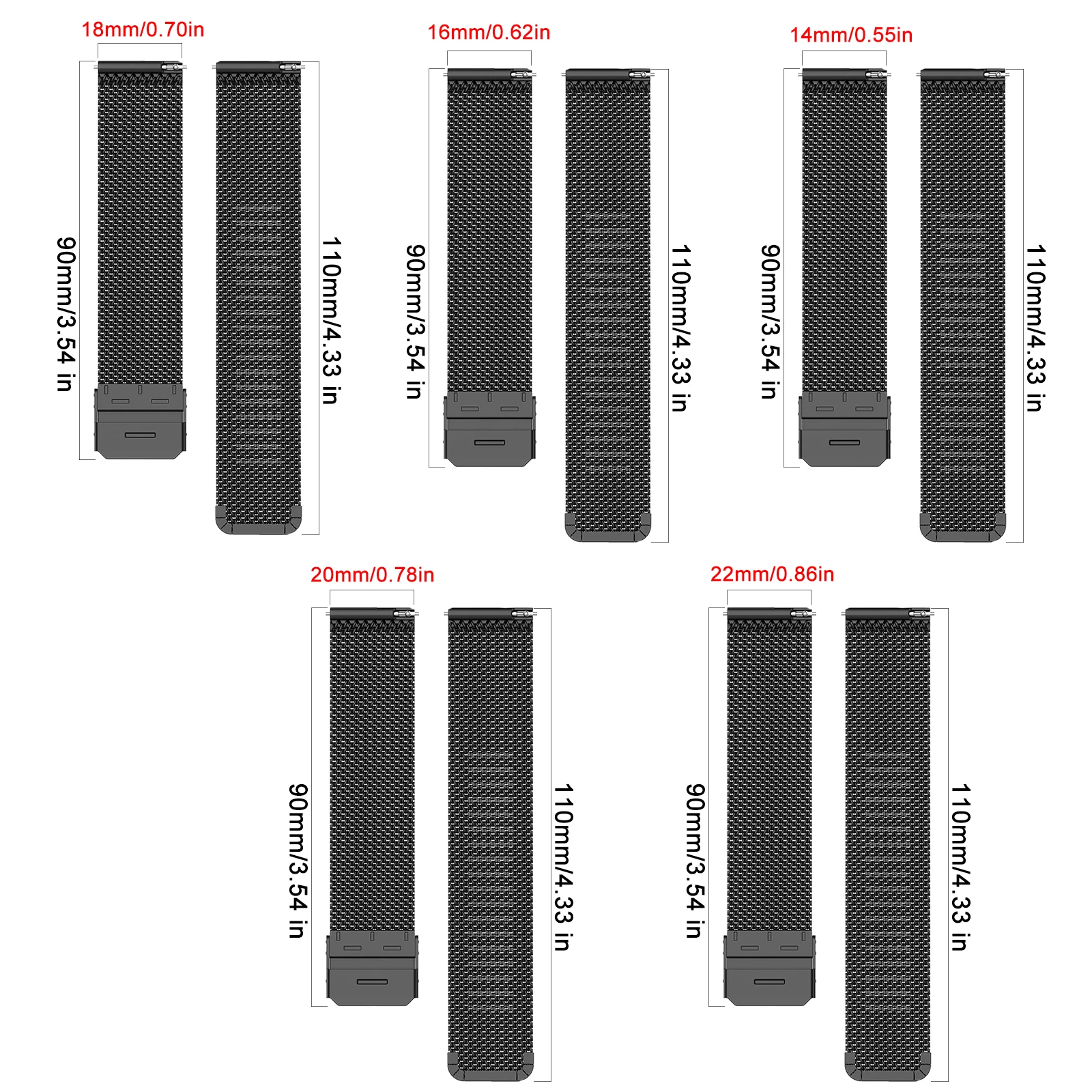 14/16/18/20/22mm Universal Milanese Watchband Quick Release Watch Band Mesh Stainless Steel Strap Wrist Belt Bracelet Silver