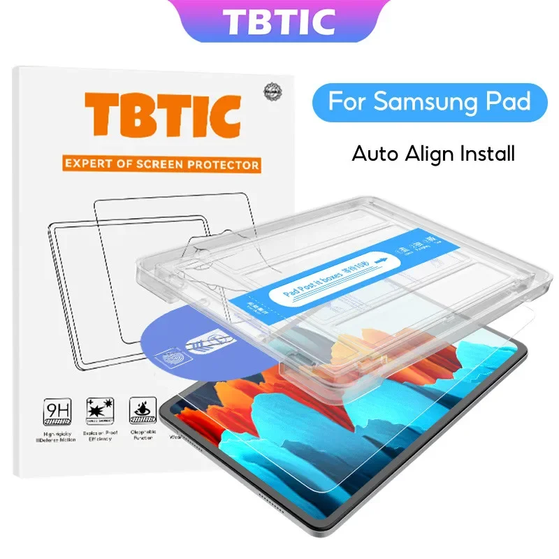 

Защитная пленка для экрана TBTIC для Samsung Tab S10 S9 S8 S7 FE Plus 11 A9 8,7 дюйма, закаленное стекло с инструментом выравнивания, полное покрытие