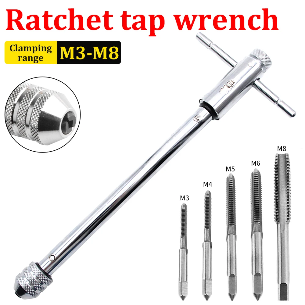 Ajustável Ratchet Mão Tap Wrench, Forward e Reverse Tapping Acessórios, Thread estendido, M3-M8, M5-M12