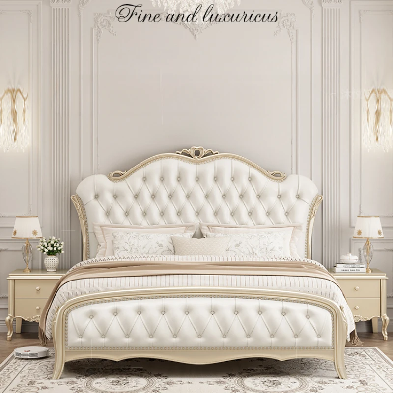 

American Princess Double Bed Luxury Upholstered Villa Comferter Leather Bed Headboards Storage Cama Bedroom Furniture