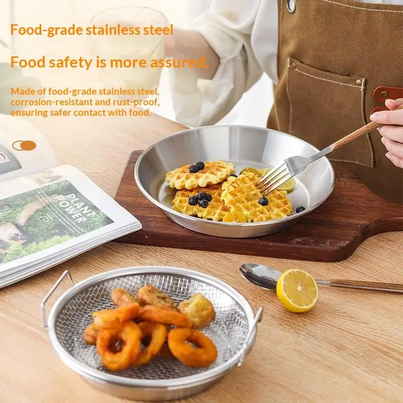 Stainless Steel Oil Filter Basket Reusable Round Mesh Strainer For Frying Cooking Kitchen Grease Separation