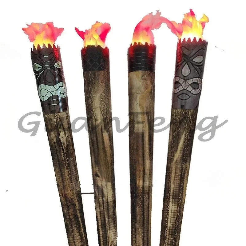Rechargeable Retro Wood Simulation Torch Prop Stage Performance Movie Cosplay Fake Torch Decor