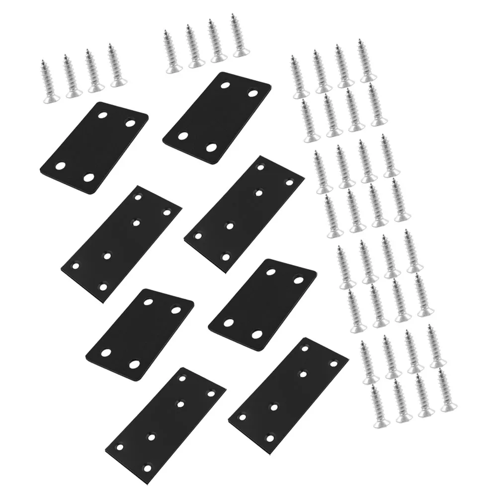 

48pcs Stainless Steel Connecting Plates Mending Brackets Straight Flat Pieces Black Iron Screws Wood Joints Furniture Fixing