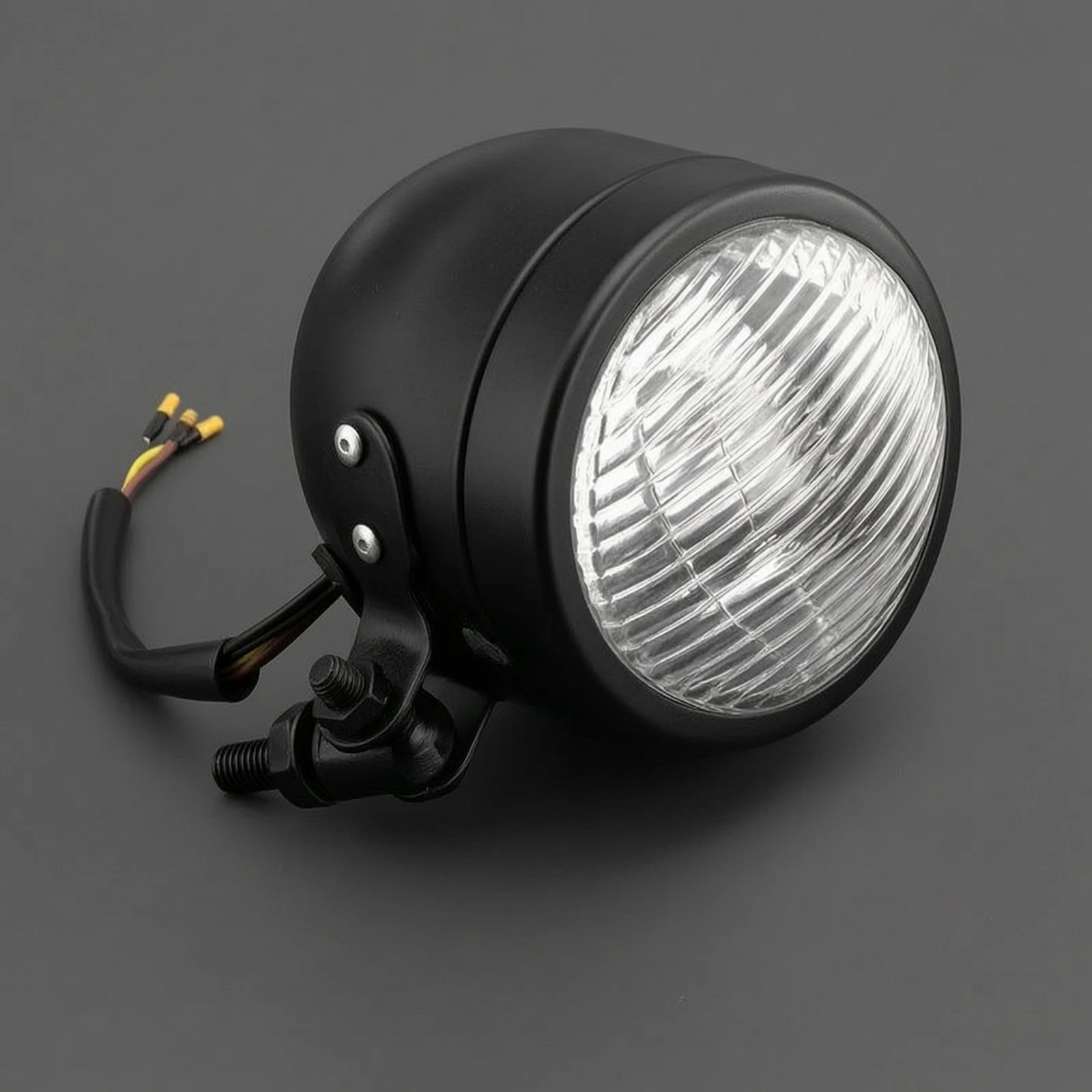 Motorcycle Headlight with Bracket Metal Motorcycle Headlight Lamp Compact Easy to Install for Custom Builders, Cafe Racer Build