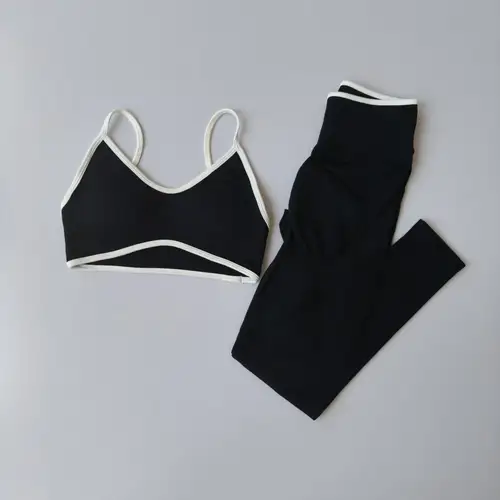 Seamless 2PCS Legging Sets Women's Strappy Sports Bras and Leggings High Waist Fitness Sculpt Leggings Running Pants Gym Suits - Image 2